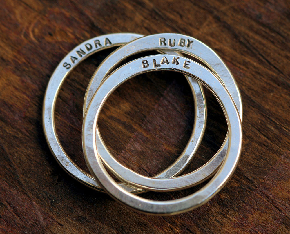 Triple Name Rings Silver, Personalized Mother's Ring for Four Children
